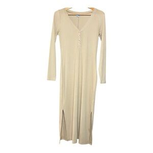 Old Navy Rib-knit Henley maxi long sleeve v neck maxi versatile dress SZ-Medium